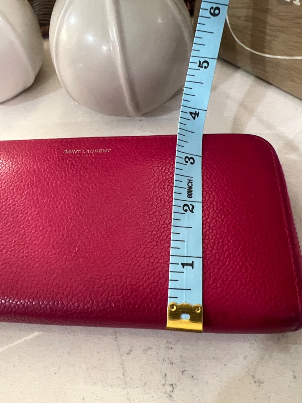 Saint Laurent Fuchsia Zip Wallet with YSL Charm - Picture 5 of 15